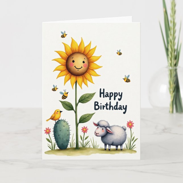 Cute Lamb Birthday Card (Front)