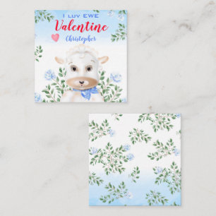 Cute Lamb Blue Floral Kids Classroom Valentine Note Card
