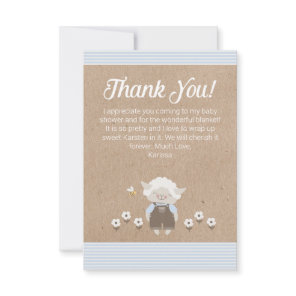 Cute Lamb Blue Kraft Baby Boy Shower Thank You Card