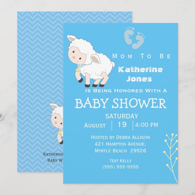 Cute Lamb Boy Baby Shower Invitation (Front/Back)