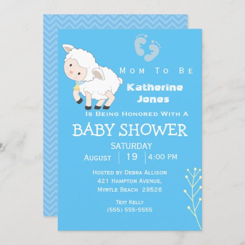 Cute Lamb Boy Baby Shower Invitation