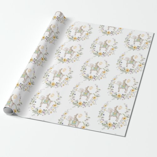 Cute Lamb Bunny Wildflower Baby Rabbit Easter Wrapping Paper