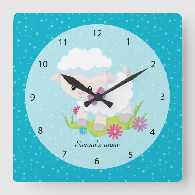 Cute lamb * choose background color square wall clock (Front)