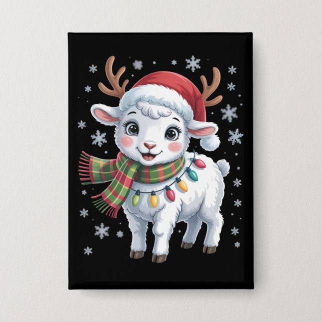 Cute Lamb Christmas Funny Animal Lover Farmer  Button (Front)