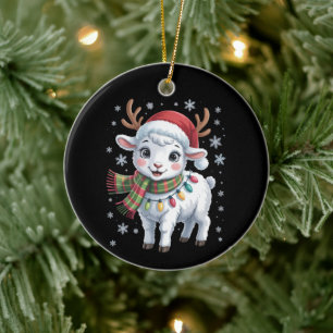 Cute Lamb Christmas Funny Animal Lover Farmer  Ceramic Ornament