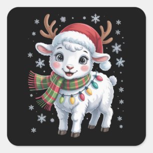 Cute Lamb Christmas Funny Animal Lover Farmer Square Sticker