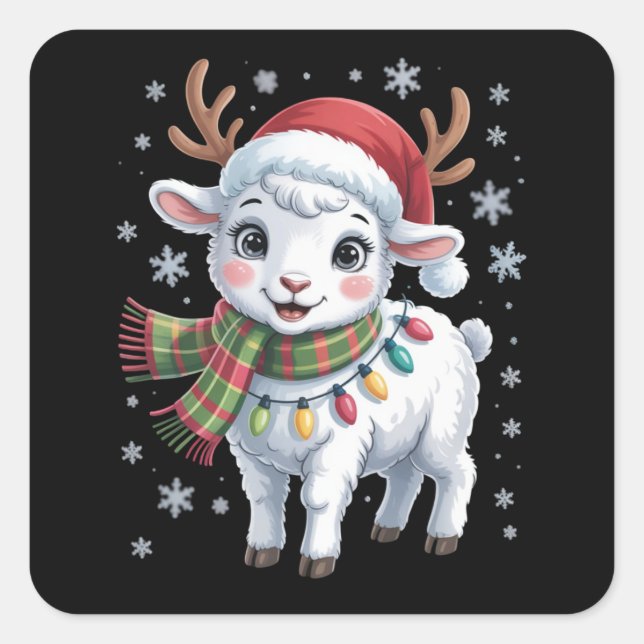Cute Lamb Christmas Funny Animal Lover Farmer  Square Sticker (Front)