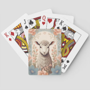 Cute Lamb Delicate Pastel Floral Poker Cards