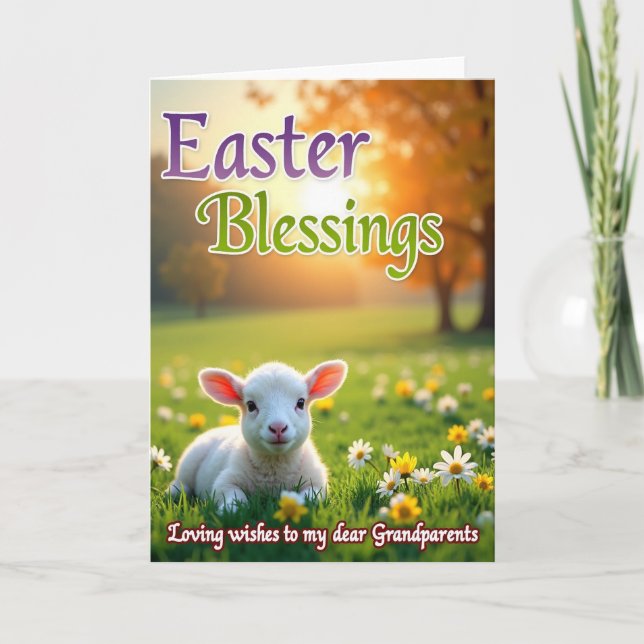 Cute Lamb Easter Blessings Card (Front)