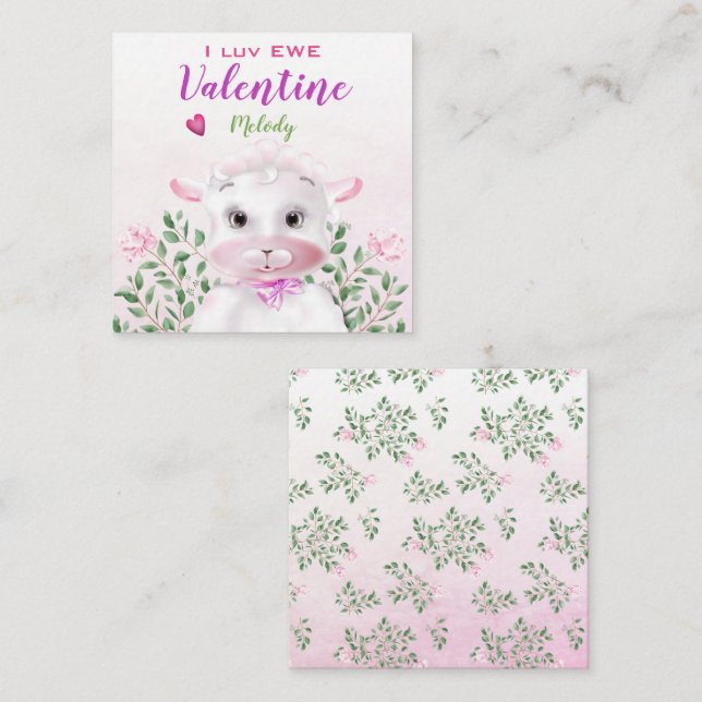 Cute Lamb Floral Kids Classroom Valentine Note Card (Front/Back)