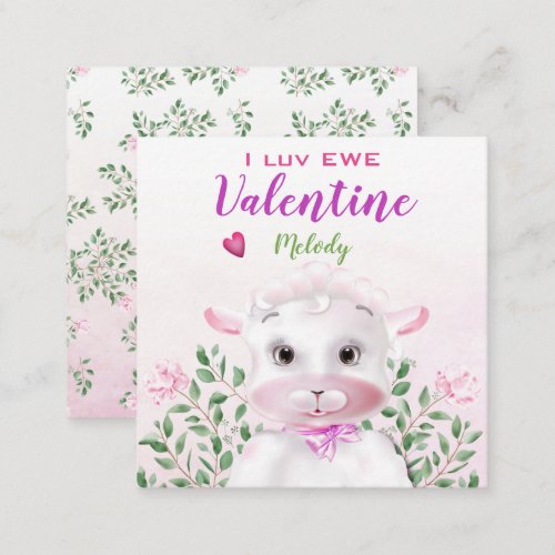 Cute Lamb Floral Kids Classroom Valentine Note Card