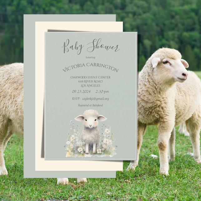 Cute Lamb Flowers Baby Shower Invitation (Creator Uploaded)