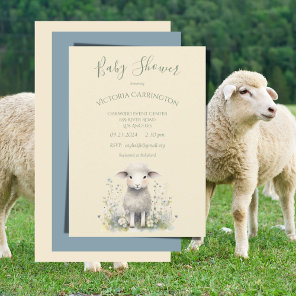 Cute Lamb Flowers Yellow Baby Shower Invitation