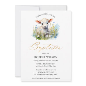 Cute Lamb Gender Neutral Flora Christening Baptism Invitation