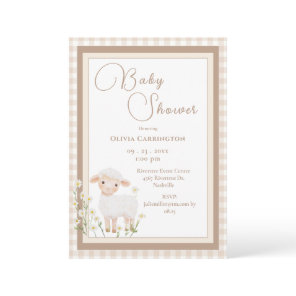 Cute Lamb Gingham Vintage Baby Shower Invitation