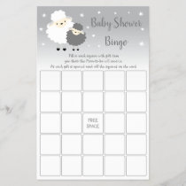 Cute Lamb Gray & White Baby Shower Bingo Game