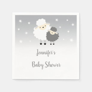 Cute Lamb Gray & White Baby Shower Napkins