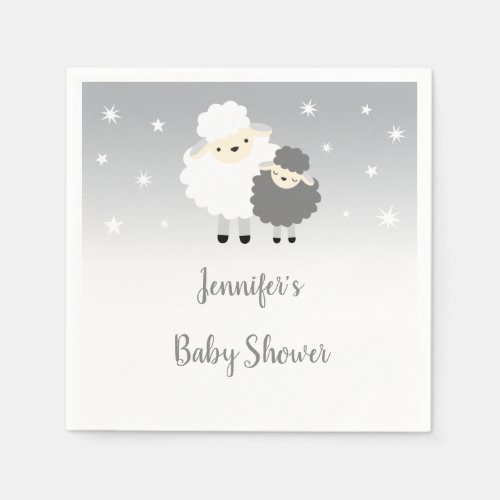 Cute Lamb Gray  White Baby Shower Napkins