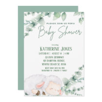Cute Lamb Greenery Baby Shower  Invitation