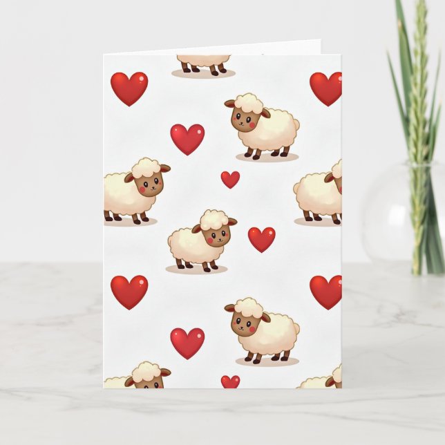 Cute Lamb Hearts Pattern Card (Front)
