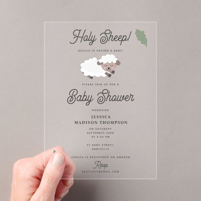 Cute Lamb Holy Sheep Funny Baby Shower Acrylic Invitations (Insitu (Handheld))