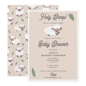 Cute Lamb Holy Sheep Funny Baby Shower Invitation