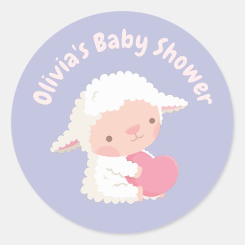 Cute Lamb Hugging Heart Baby Shower Decor Classic Round Sticker
