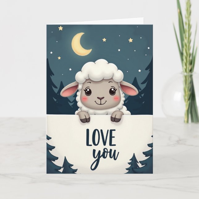 Cute Lamb Love You Night Card (Front)