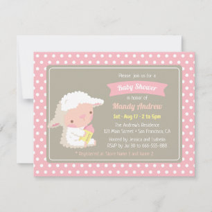 Cute Lamb Milk Bottle Pink Baby Shower Invitation