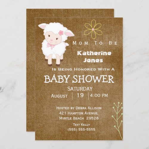 Cute Lamb Neutral Baby Shower Invitation