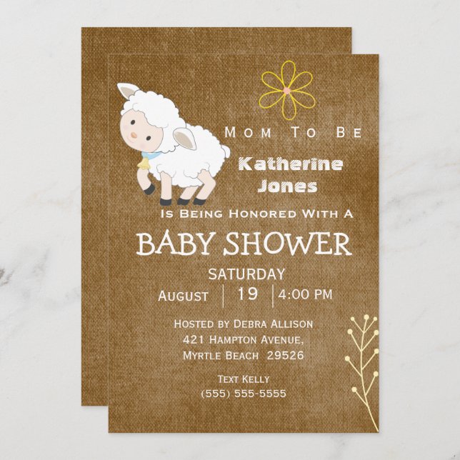 Cute Lamb Neutral Baby Shower Invitation (Front/Back)