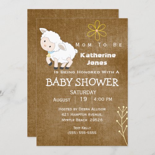 Cute Lamb Neutral Baby Shower Invitation