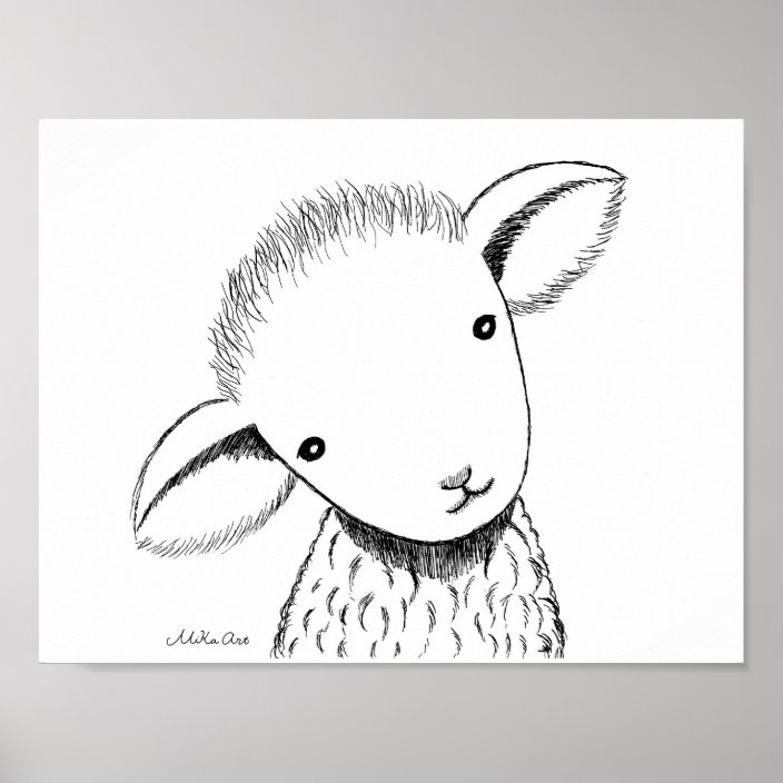 Cute Lamb Nursery Decor Drawing Farm Animal Zazzle Cute Lamb Nursery Decor Drawing