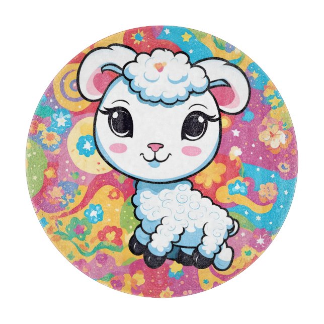 Cute lamb on a colorful background cutting board (Front)