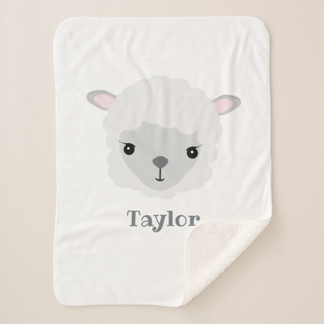 Cute Lamb Personalized Baby Sherpa Blanket (Front)
