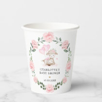 Cute Lamb Pink Floral Wreath & Balloons Baby Girl Paper Cups