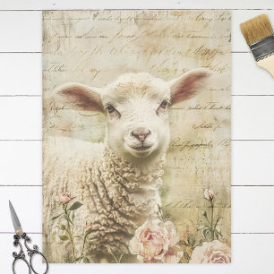 Cute Lamb Pink Flowers Script Decoupage Tissue Paper
