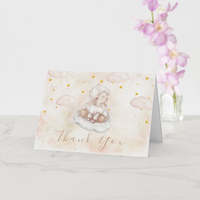 Cute Lamb Pinky Dust stars Baby Shower Thank You Foil Greeting Card (Orchid)
