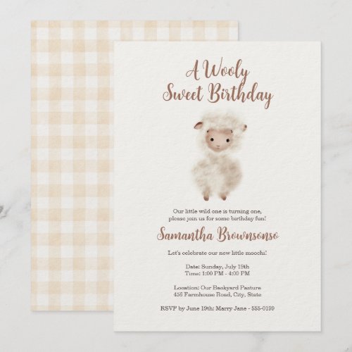 Cute Lamb Sheep Gingham Invitation