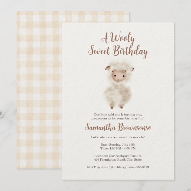 Cute Lamb Sheep Gingham Invitation