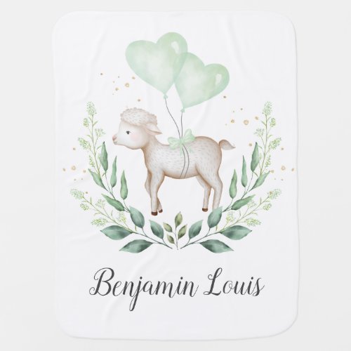 Cute Lamb Sheep Greenery Gold Balloon Boy Nursery Baby Blanket