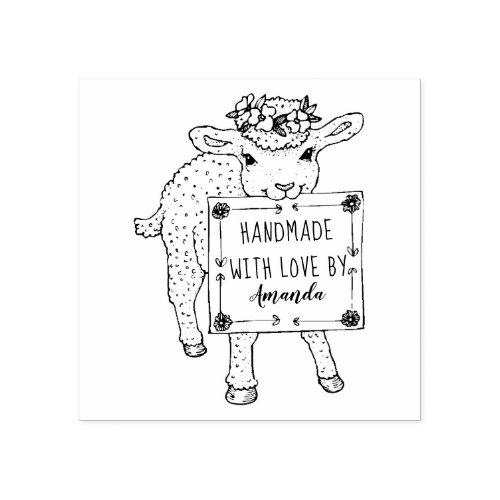 Cute Lamb Sign Custom Name Handmade With Love By Rubber Stamp