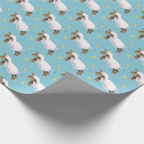 Cute lamb skipping whimsy watercolor art pattern wrapping paper