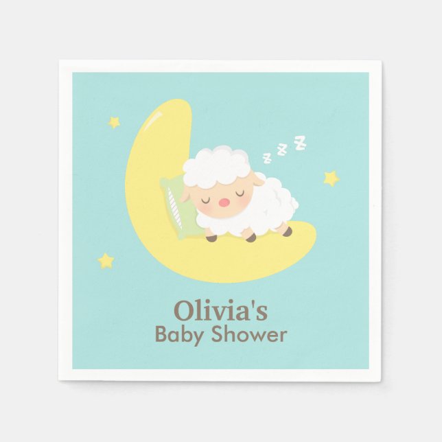 Cute Lamb Sleeping On The Moon Baby Shower Paper Napkins (Front)
