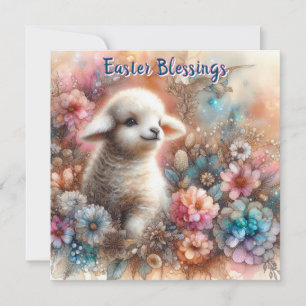 Cute Lamb Spring Flowers Christian Easter Holiday Card