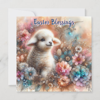 Cute Lamb Spring Flowers Christian Easter Holiday Card
