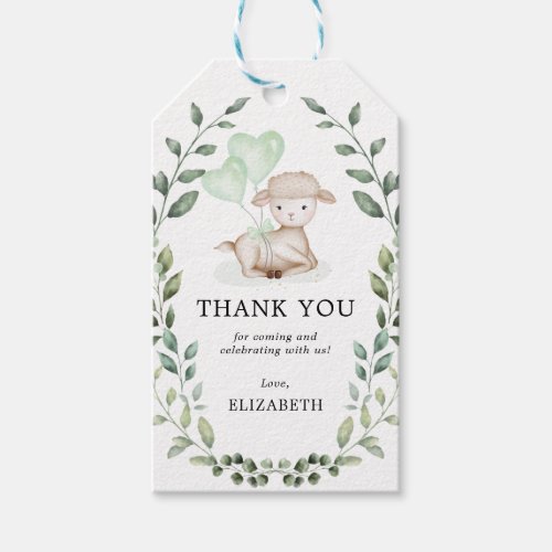 Cute Lamb Spring Greenery Baby Shower Thank You Gift Tags