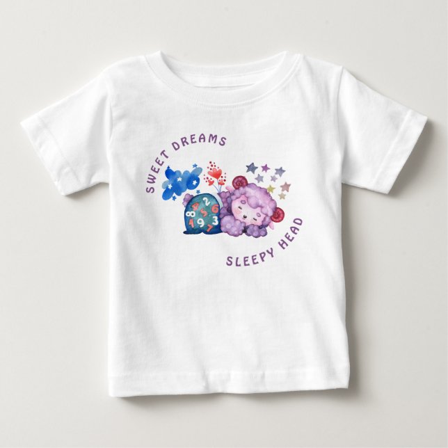 Cute Lamb Sweet Dreams Sleepy Head Newborn  Baby T-Shirt (Front)