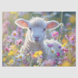 Cute Lamb with Colorful Wildflowers Decoupage Tissue Paper