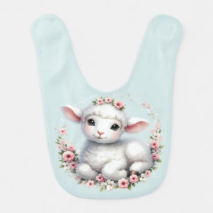 Cute Lamb with Floral Crown Illustration Baby Bib